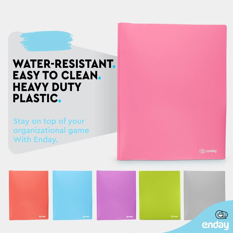 Enday Plastic Folders with Pockets and Prongs Pink - Two Pocket Folder with Brads - 3 Prong Folders with Pockets for Letter Size Sheets, Also Available in Blue, Green, Red, Purple, and Grey, 6 Pc –by - Image 4